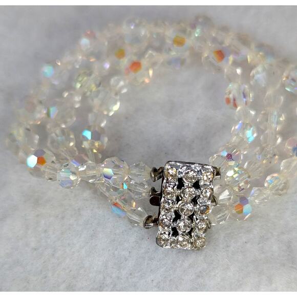 Vtge70's Set of Aurora crystal bracelet clip earrrings/pin.Bracelet 7.25"pin2" - Picture 8 of 9